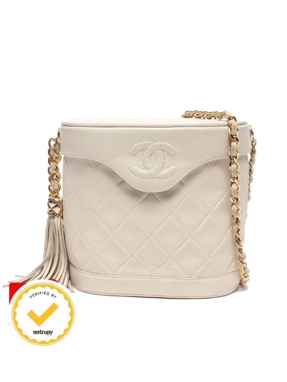 Chanel Chain Shoulder Bag Vanity Case Gold Quilted Single Lambskin